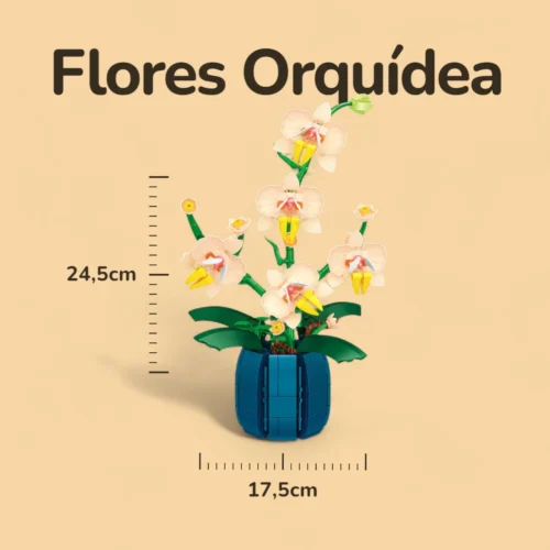 Flores Orquídea com Vaso - 606 peças - Medidas