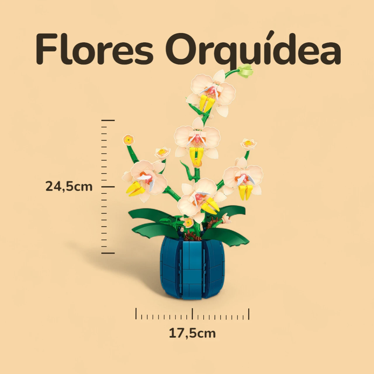 Flores Orquídea com Vaso - 606 peças - Medidas Flores Orquídea com Vaso - 606 peças - Medidas