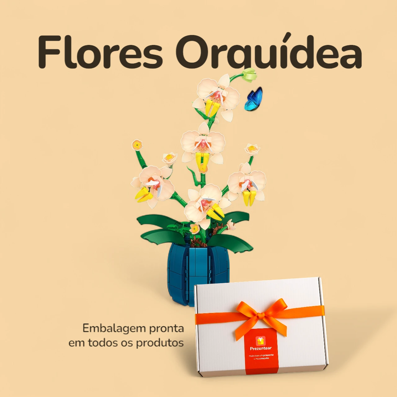 Flores Orquídea com Vaso - 606 peças com Caixa Flores Orquídea com Vaso - 606 peças com Caixa