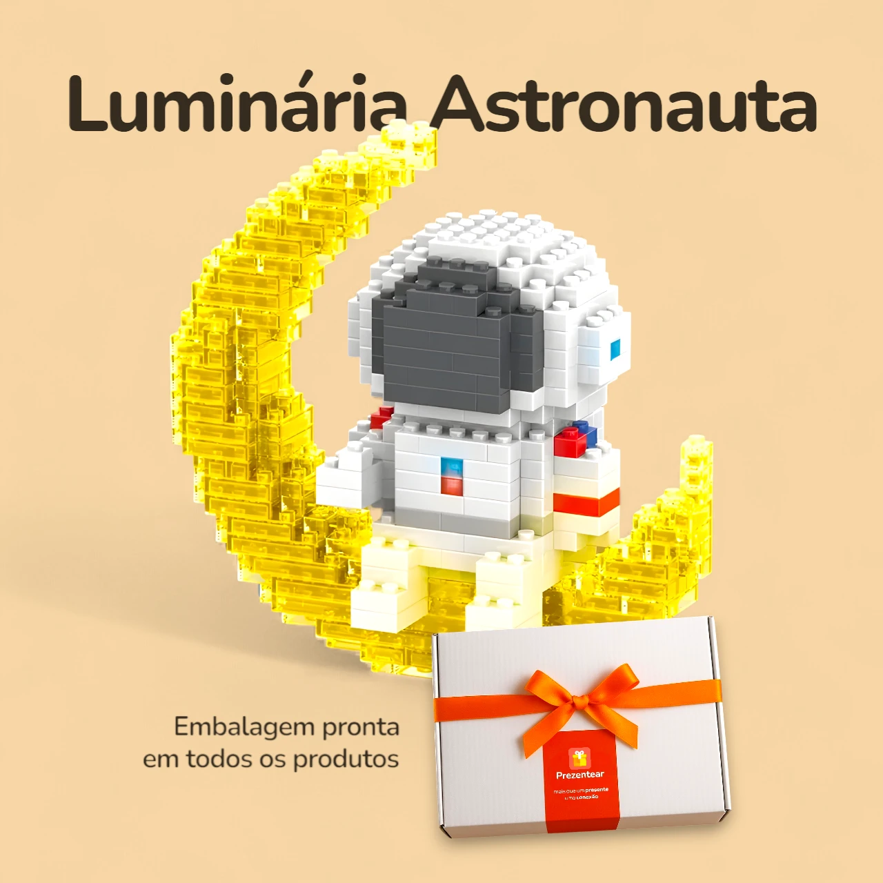 Luminária Astronauta Lua - 387 peças Mini blocos - Caixa Luminária Astronauta Lua - 387 peças Mini blocos - Caixa