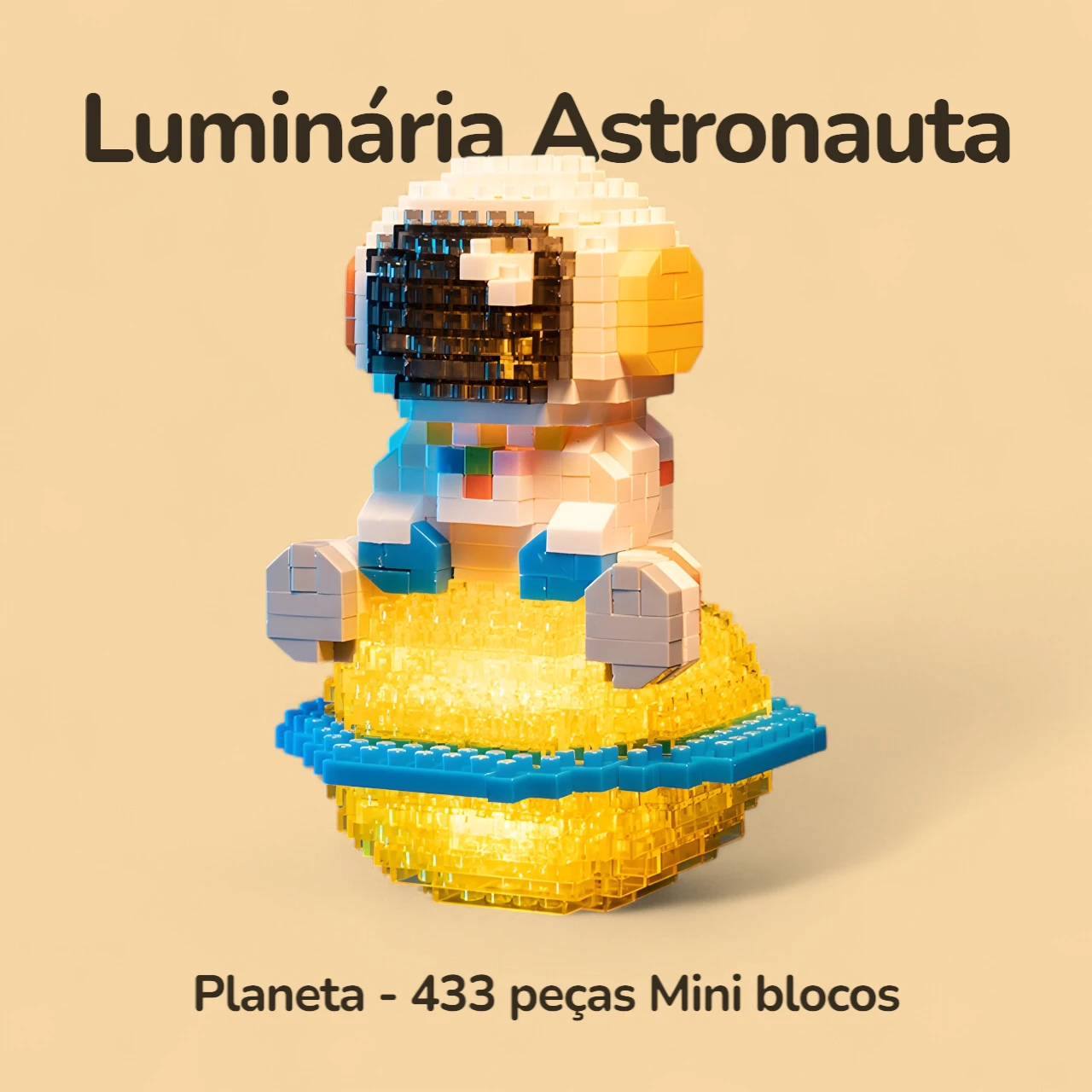 Luminária Astronauta Planeta - 433 peças Mini blocos