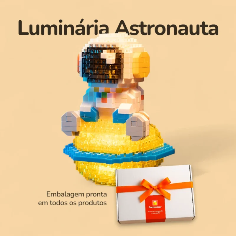 Luminária Astronauta Planeta - 433 peças Mini blocos - Caixa