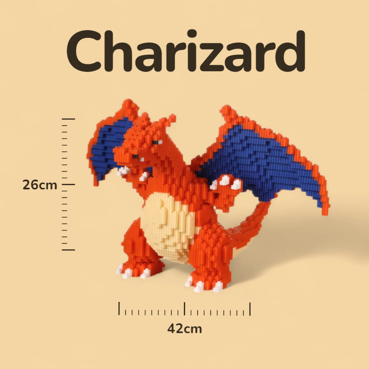 Charizard - 2140 peças Mini Blocos - 26x42cm - Medidas Charizard - 2140 peças Mini Blocos - 26x42cm - Medidas