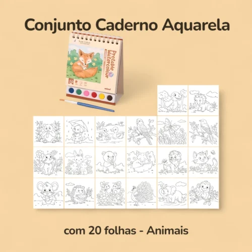 Conjunto Caderno Aquarela com 20 folhas - Animais
