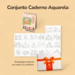 Conjunto Caderno Aquarela com 20 folhas - Animais - Caixa