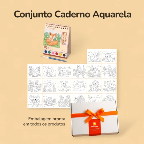 Conjunto Caderno Aquarela com 20 folhas - Animais - Caixa