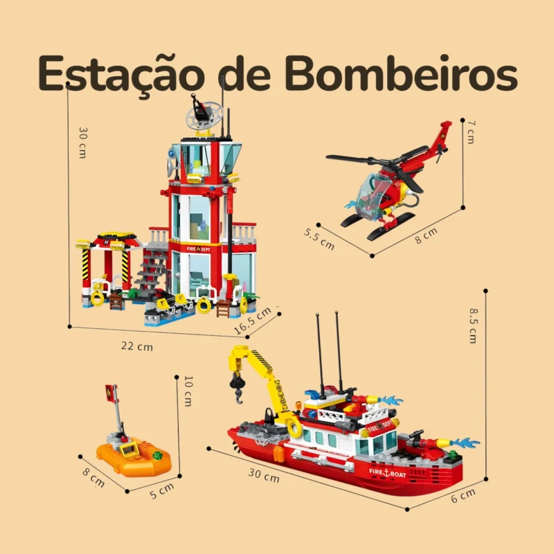 Estação de Bombeiros - 779 peças - Medidas