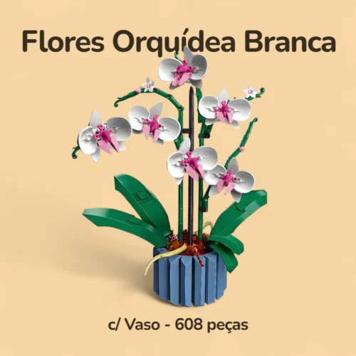 Flores Orquídea Branca com Vaso - 608 peças