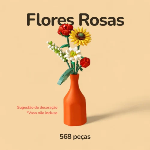 Flores Rosas - 568 peças - Vaso