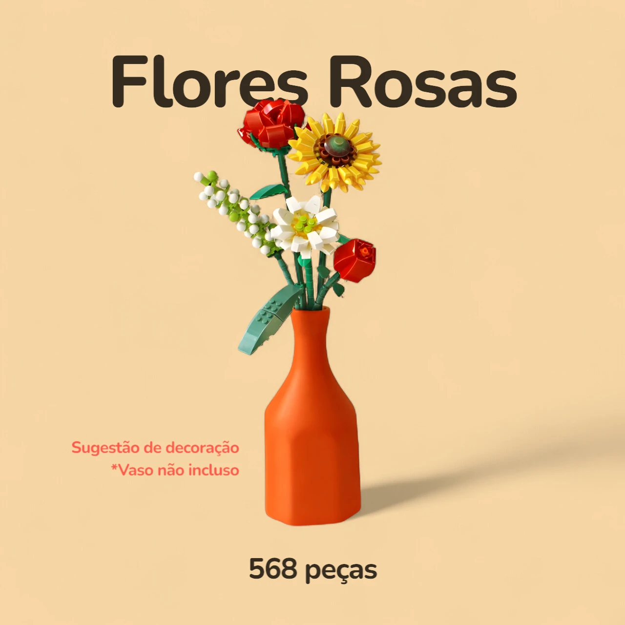 Flores Rosas - 568 peças - Vaso Flores Rosas - 568 peças - Vaso