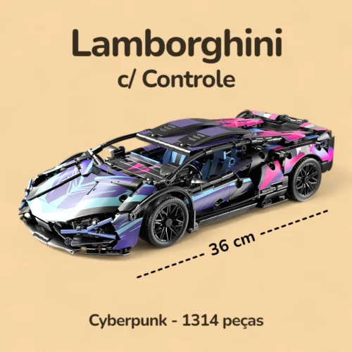 Lamborghini Cyberpunk com Controle - 1314 peças - Caixa - Medidas