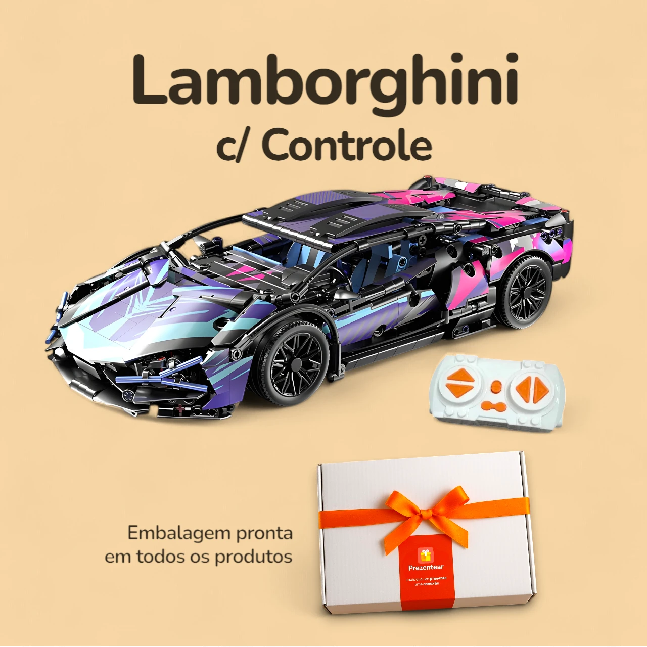 Lamborghini Cyberpunk com Controle - 1314 peças - Caixa Lamborghini Cyberpunk com Controle - 1314 peças - Caixa