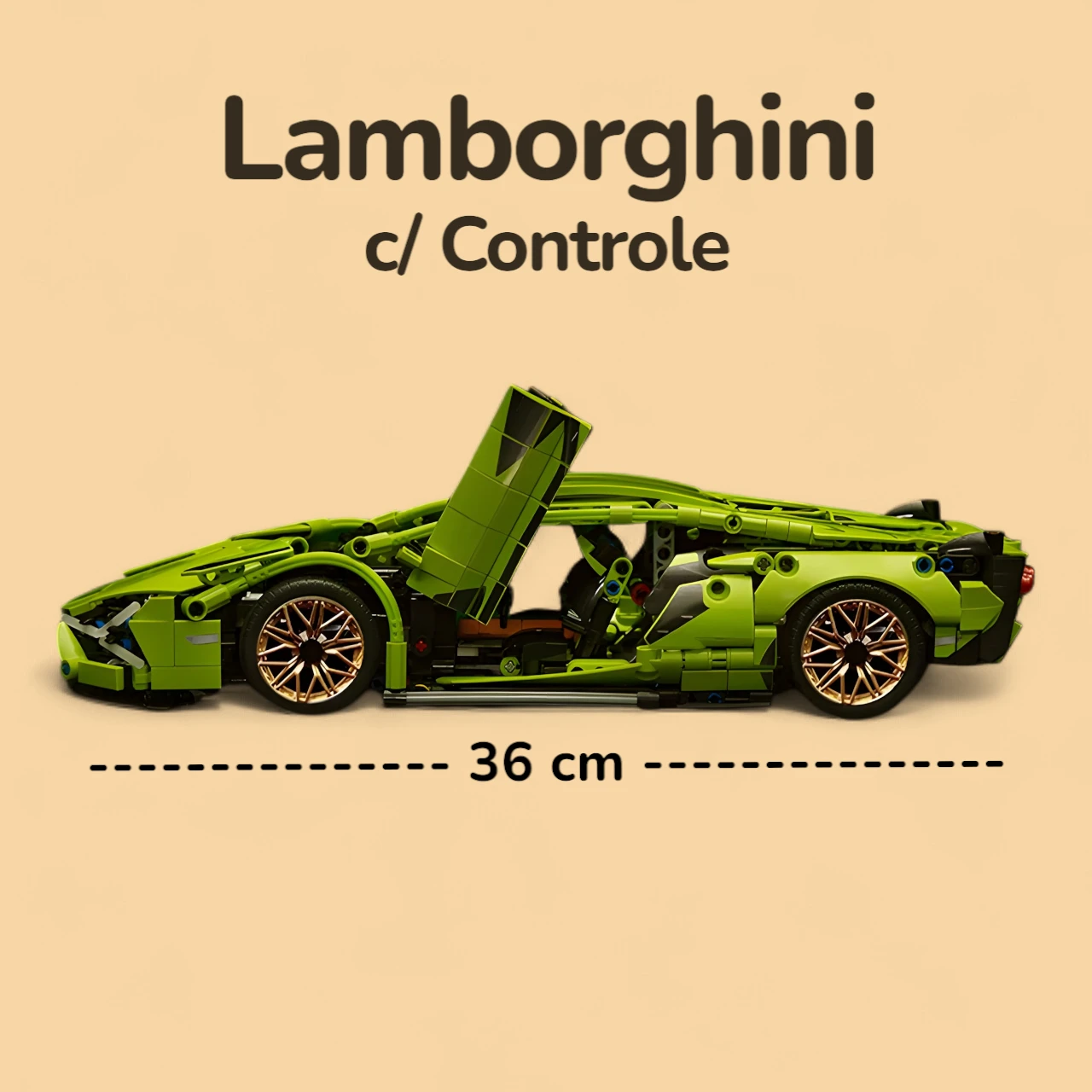 Lamborghini Verde com Controle - 1280 peças - Medidas Lamborghini Verde com Controle - 1280 peças - Medidas