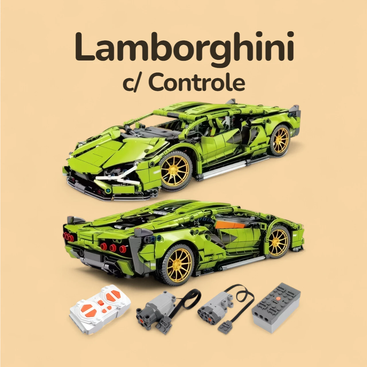 Lamborghini Verde com Controle - 1280 peças - Peças controle Lamborghini Verde com Controle - 1280 peças - Peças controle