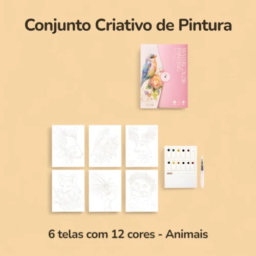 Conjunto Criativo de Pintura 6 telas com 12 cores - Animais