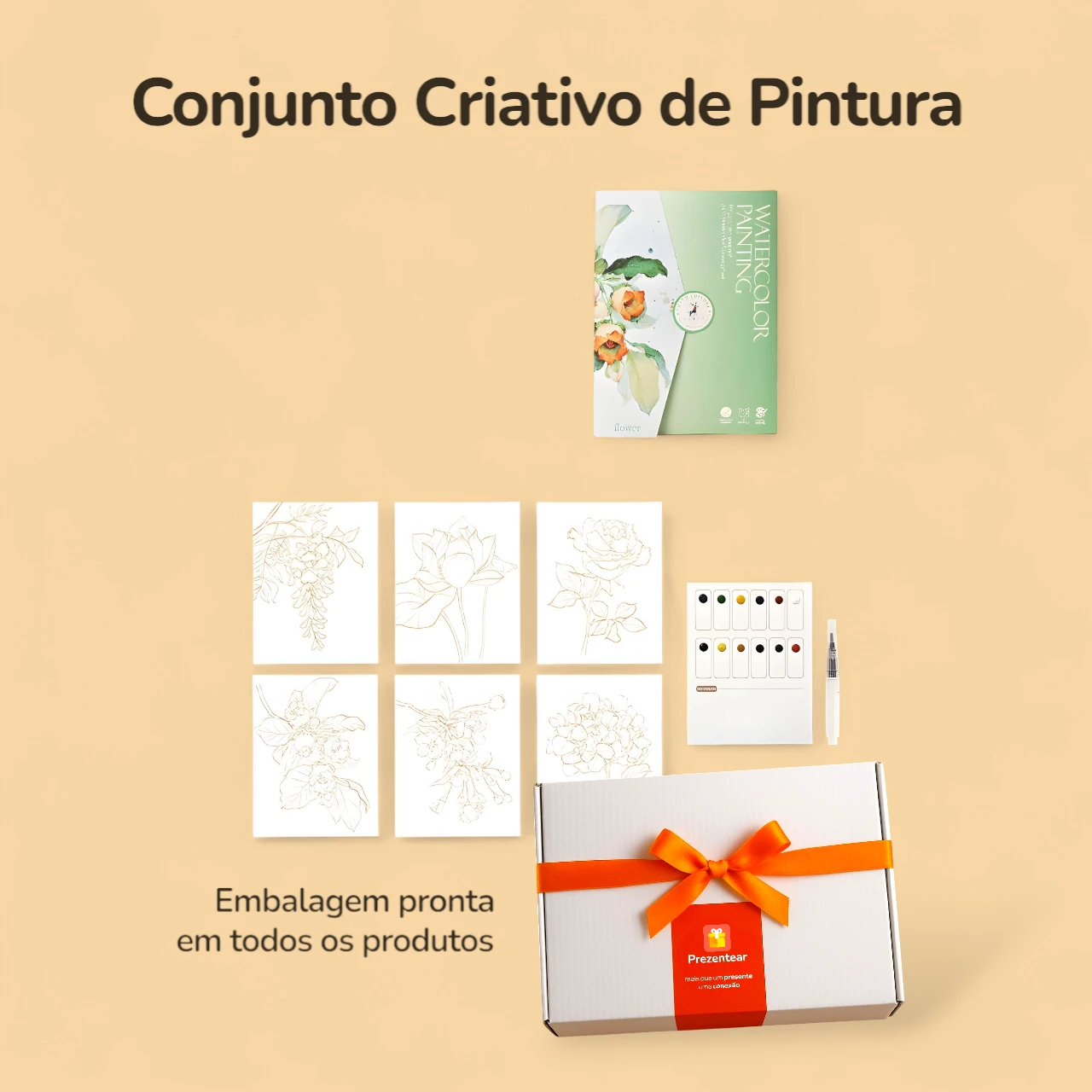 Conjunto Criativo de Pintura 6 telas com 12 cores - Flores - Caixa Conjunto Criativo de Pintura 6 telas com 12 cores - Flores - Caixa