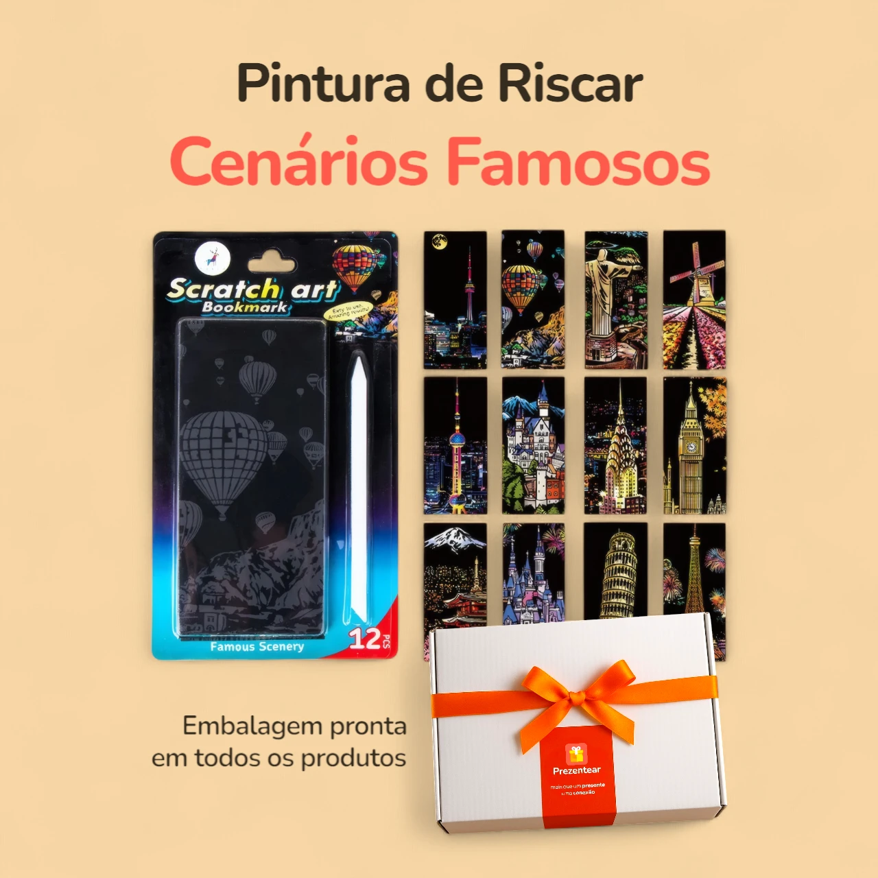 Pintura de Riscar Cenários Famosos - 12 peças - Caixa Pintura de Riscar Cenários Famosos - 12 peças - Caixa