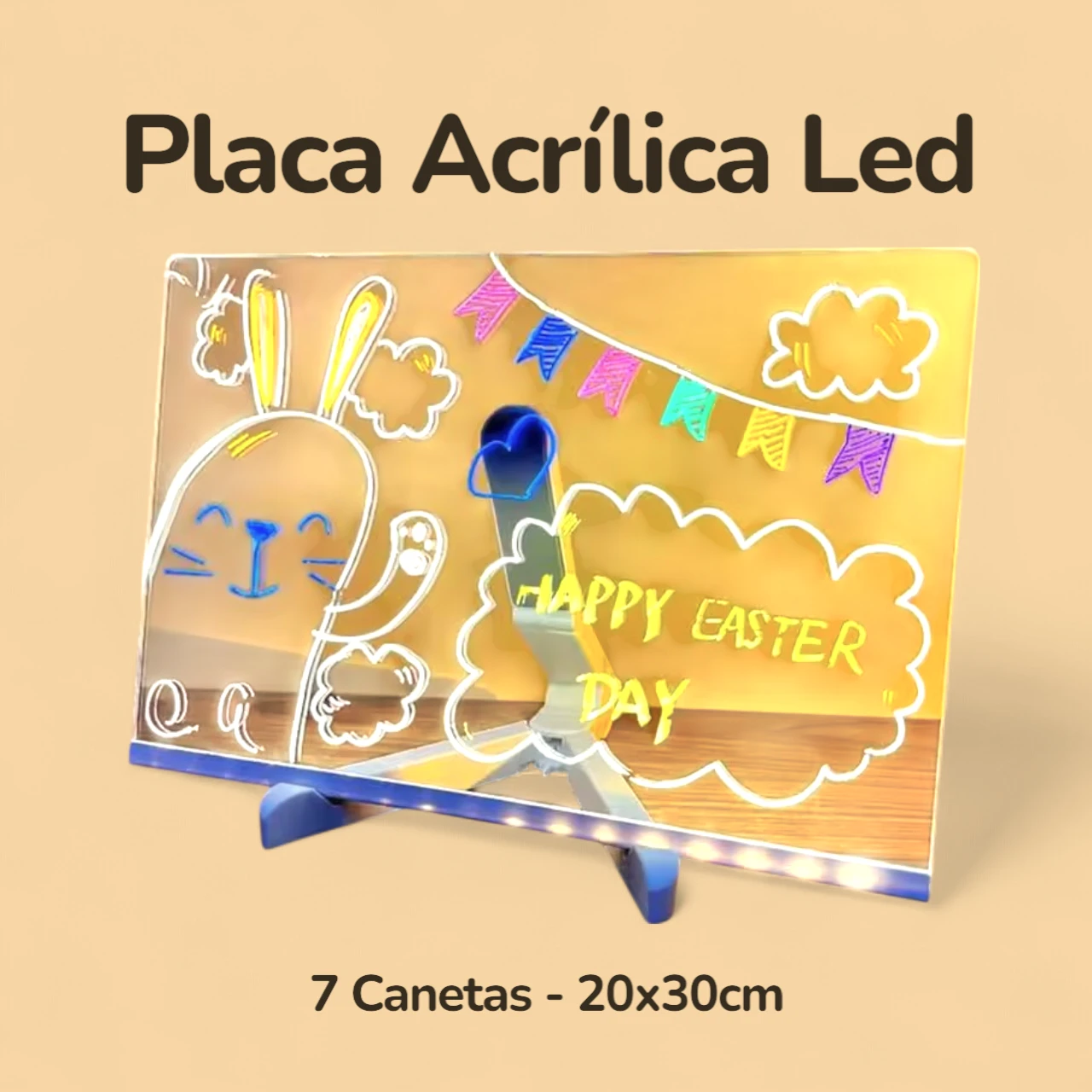 Placa Acrílica Led - 7 Canetas - 20x30cm