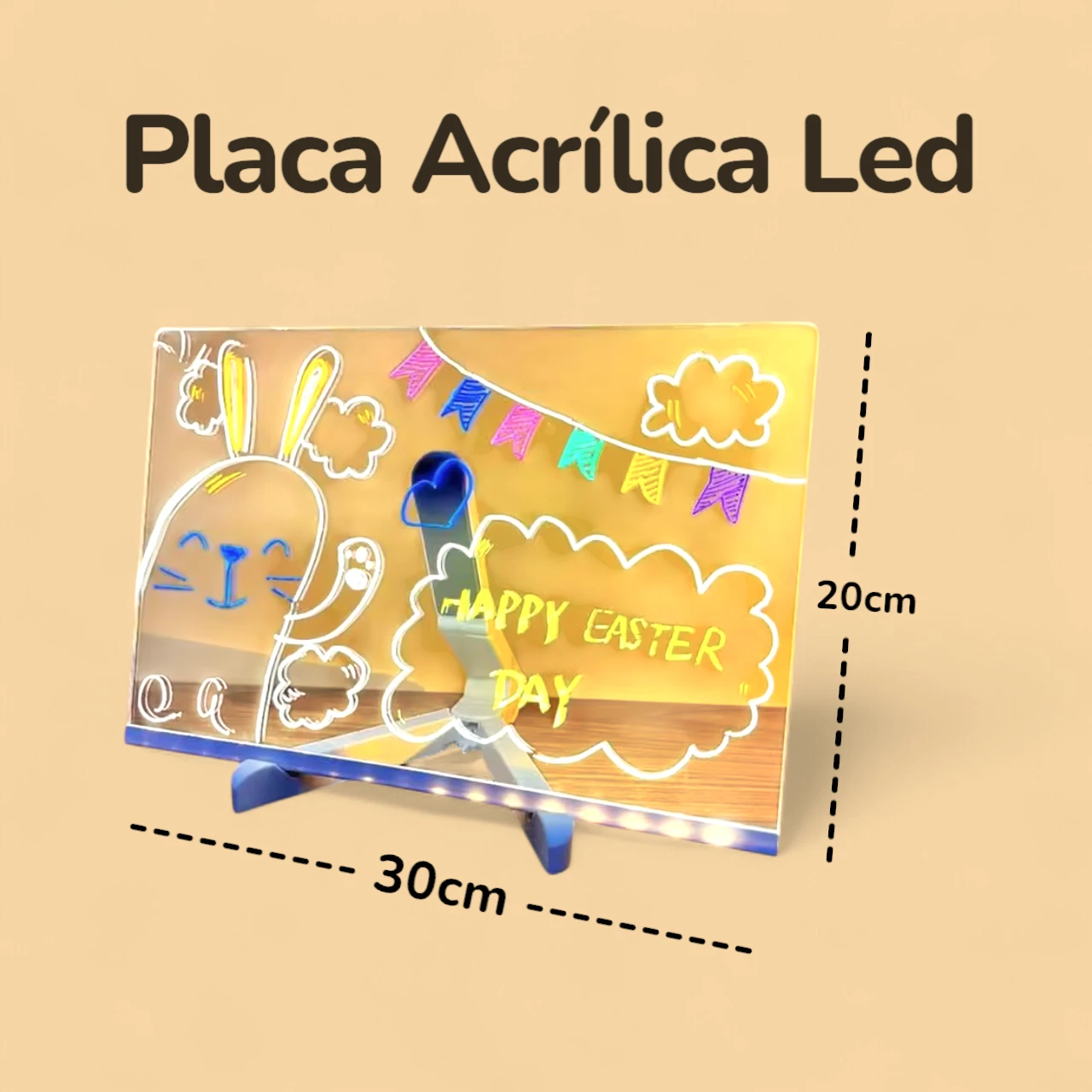 Placa Acrílica Led - 7 Canetas - 20x30cm - Medidas