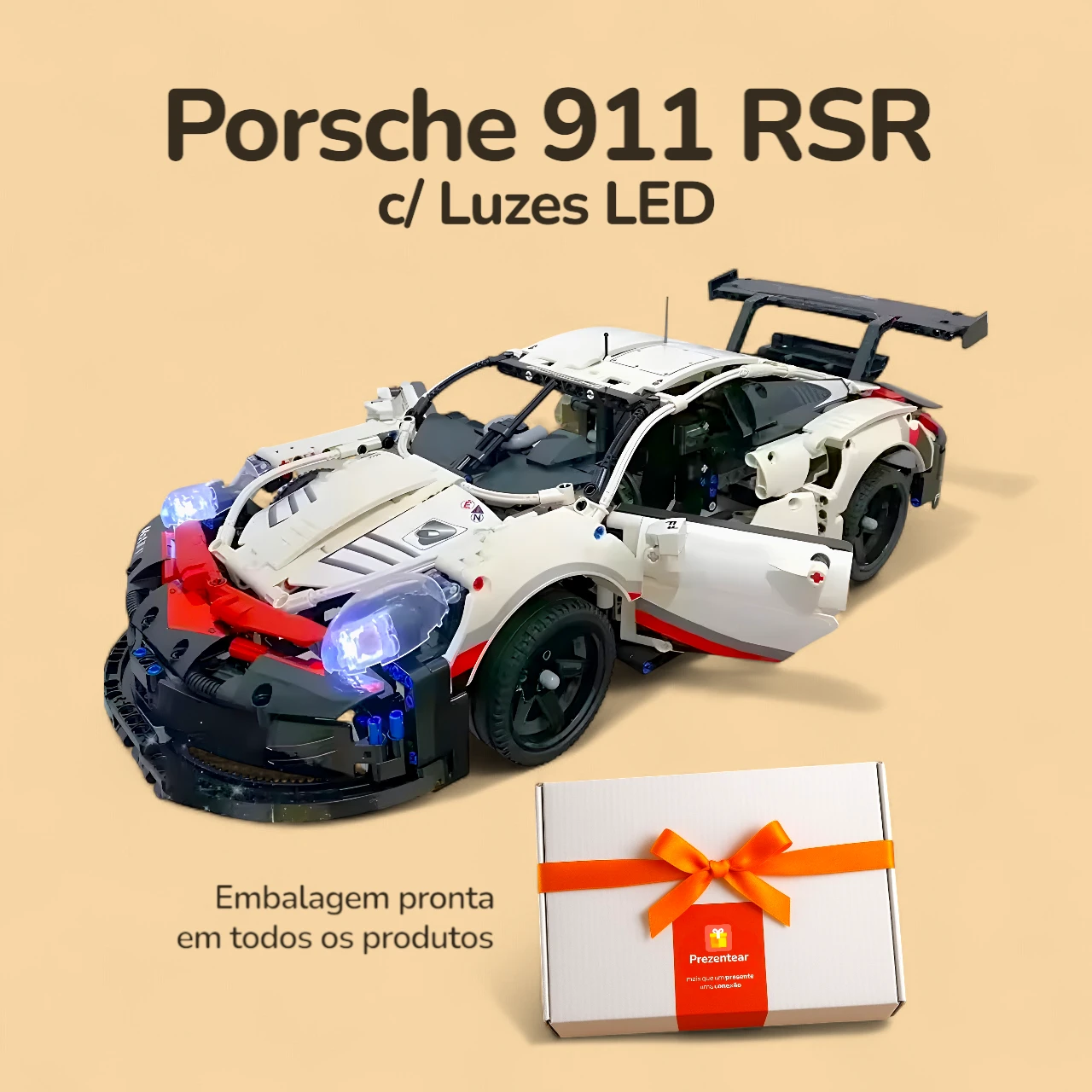 Porsche 911 RSR com Luzes - 1540 peças - Caixa Porsche 911 RSR com Luzes - 1540 peças - Caixa