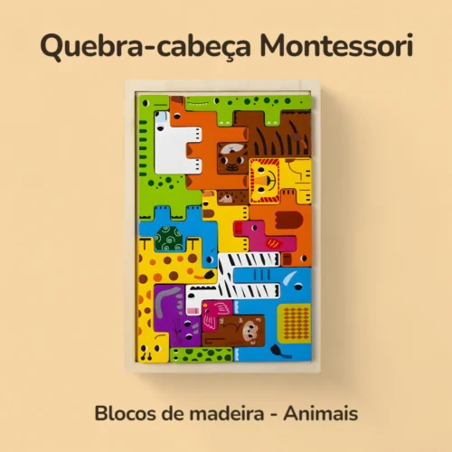 Quebra-cabeça Montessori Blocos de madeira - Animais