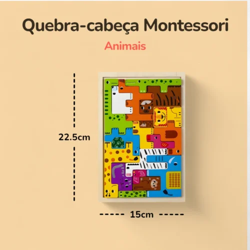 Quebra-cabeça Montessori Blocos de madeira - Animais - Medidas