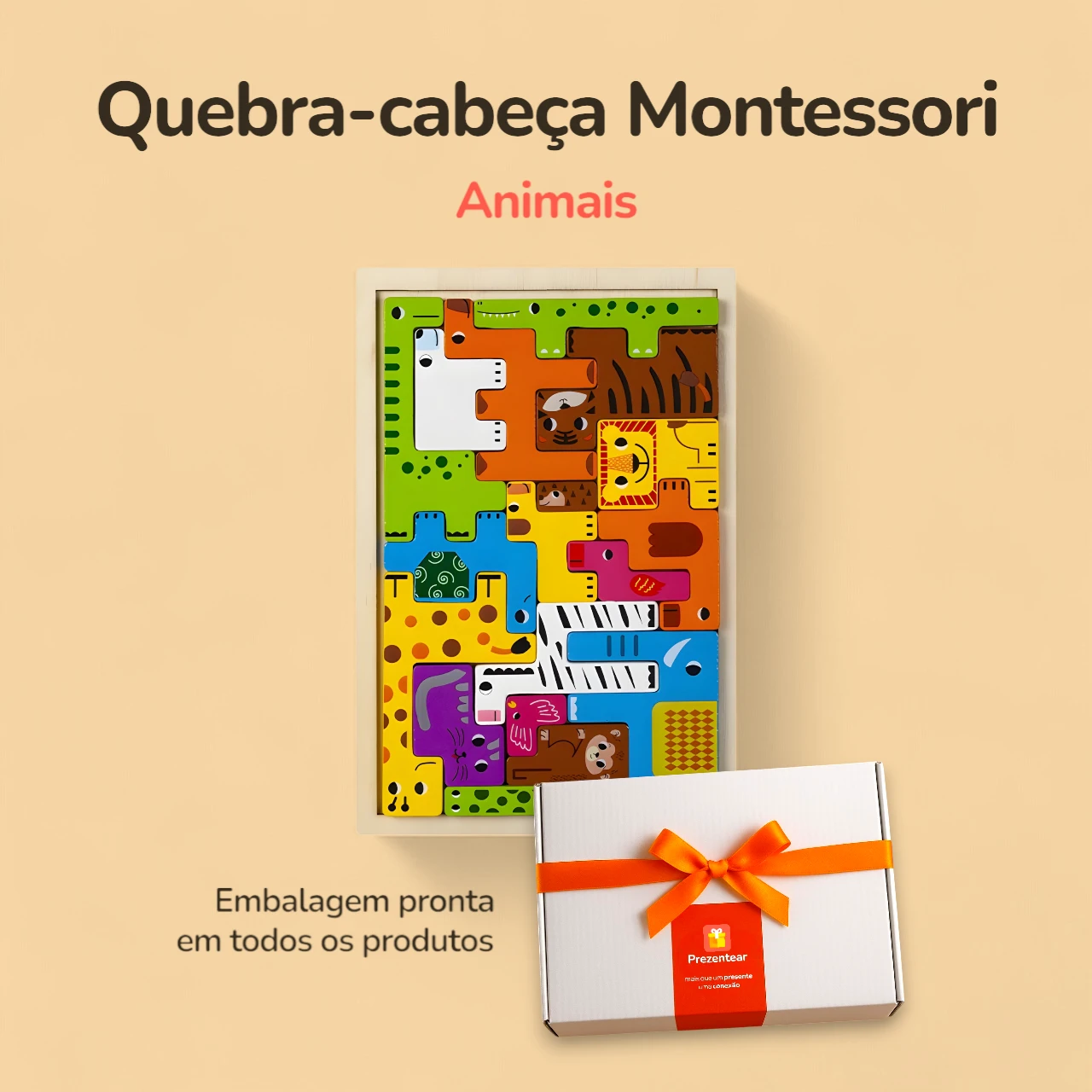 Quebra-cabeça Montessori Blocos de madeira - Animais - Caixa Quebra-cabeça Montessori Blocos de madeira - Animais - Caixa