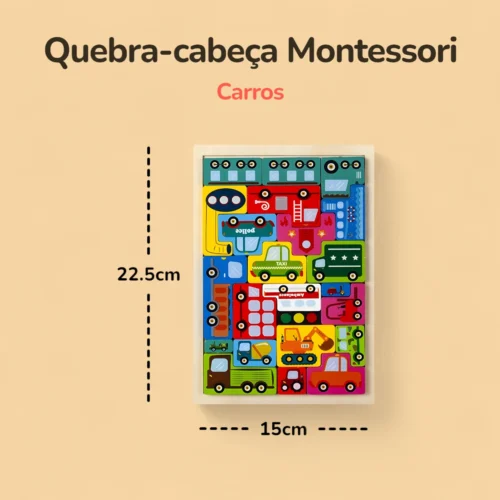Quebra-cabeça Montessori Blocos de madeira - Carros - Medidas
