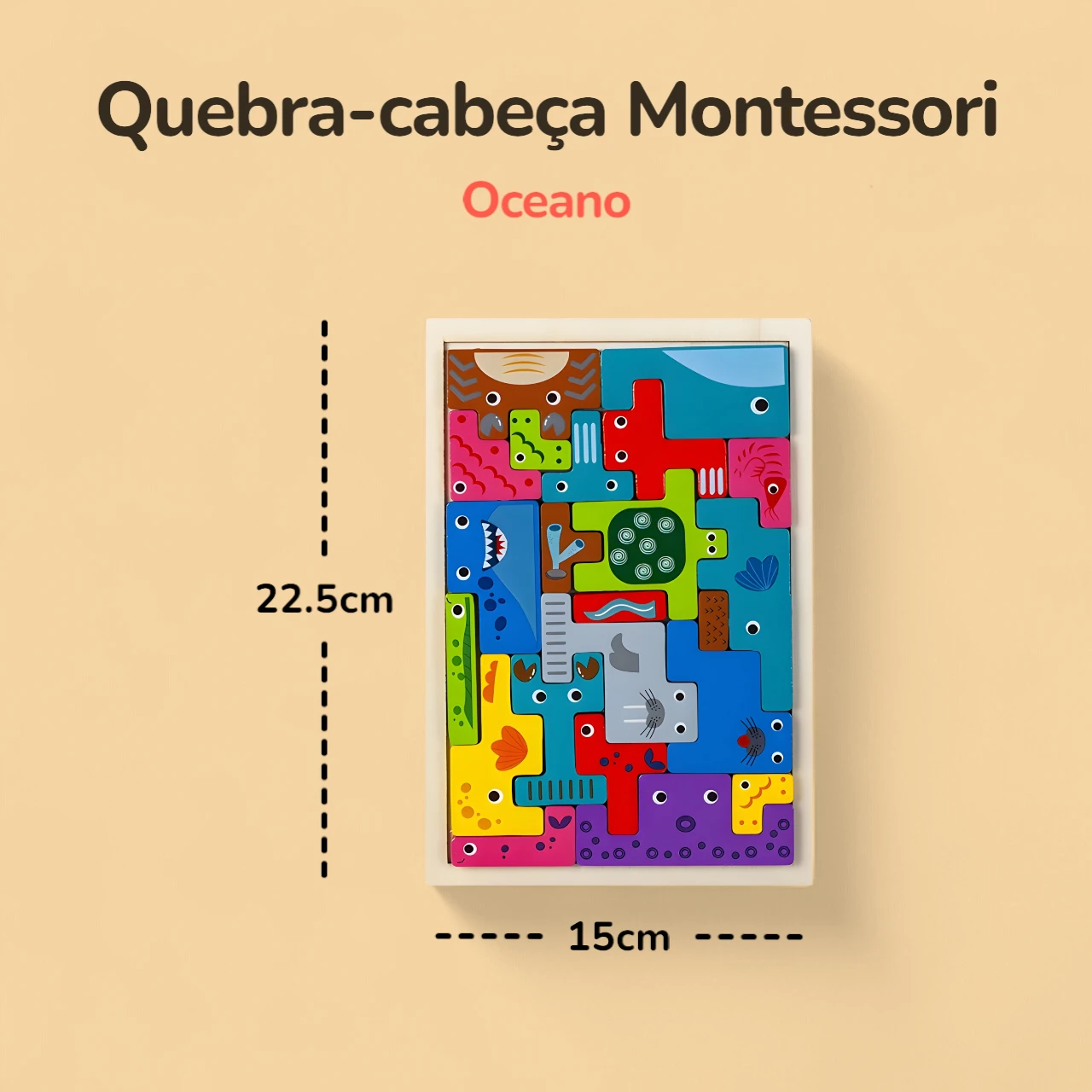 Quebra-cabeça Montessori Blocos de madeira - Oceano - Medidas Quebra-cabeça Montessori Blocos de madeira - Oceano - Medidas