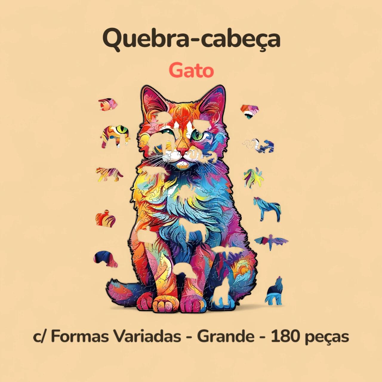 Quebra-cabeça Gato c/ Formas Variadas - Grande - 180 peças