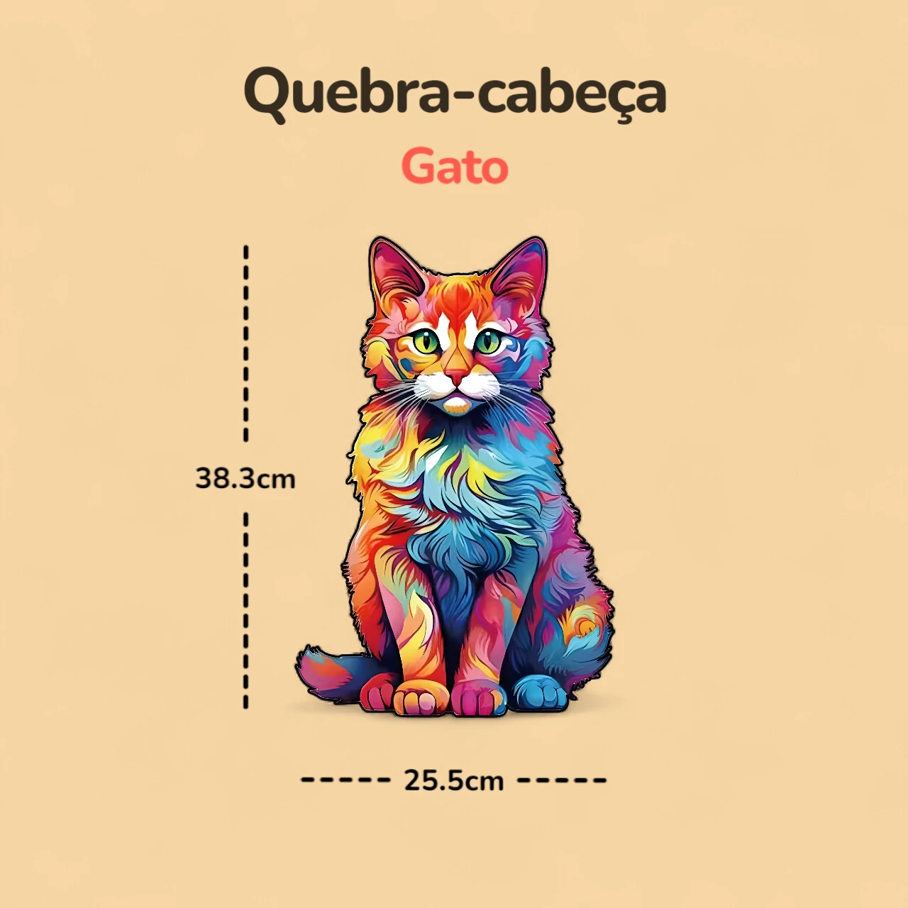 Quebra-cabeça Gato c/ Formas Variadas - Grande - 180 peças - Medidas