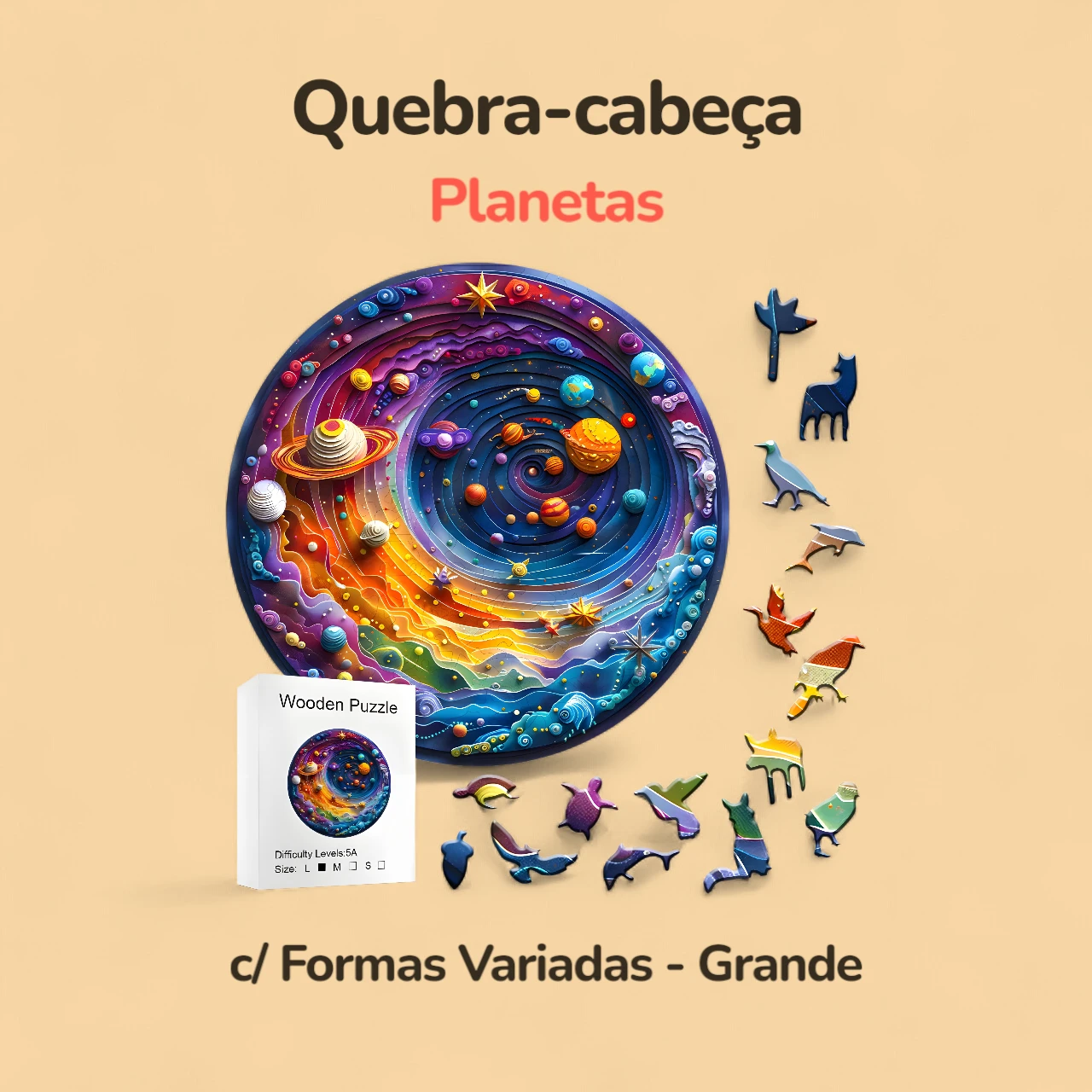 Quebra-cabeça Planetas c/ Formas Variadas - Grande