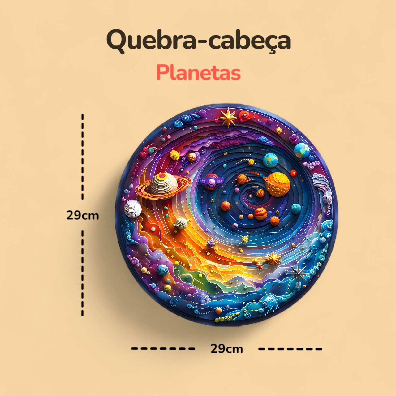 Quebra-cabeça Planetas c/ Formas Variadas - Grande - Medidas